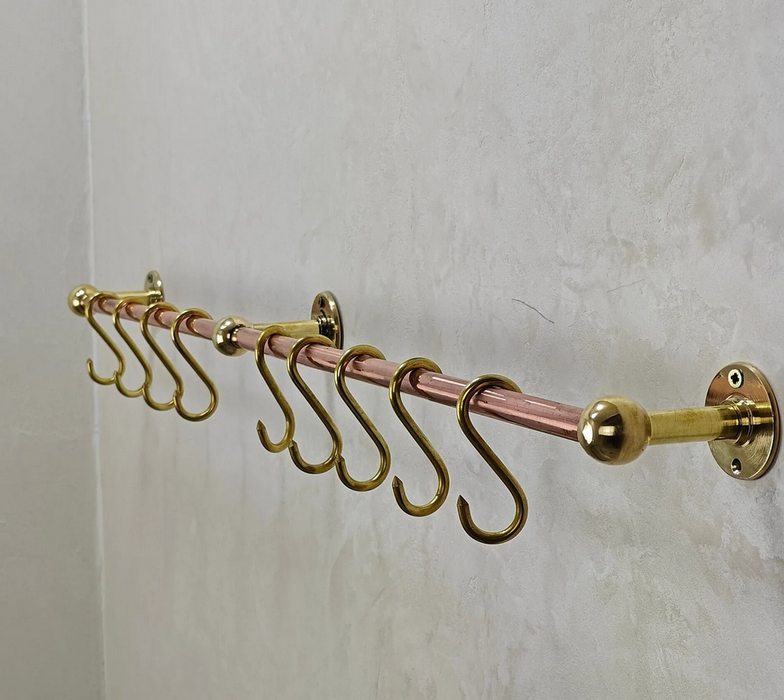 Unlacquered Brass Copper Pot Rail With S Hooks